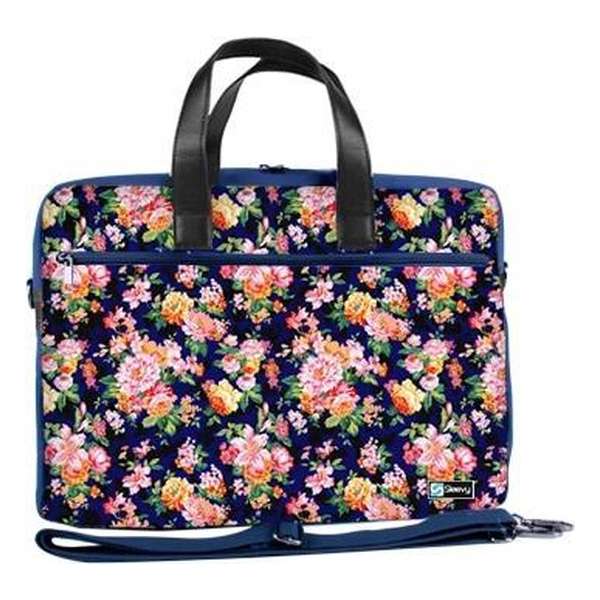 Laptoptas 15,6 / schoudertas oranje/roze bloemetjes - Sleevy - laptoptas - schooltas