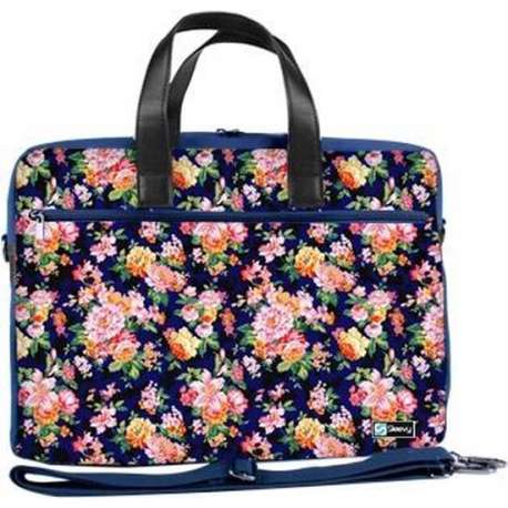 Laptoptas 15,6 / schoudertas oranje/roze bloemetjes - Sleevy - laptoptas - schooltas