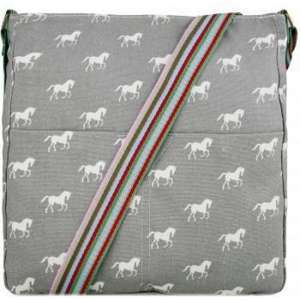 MISS LULU Canvas SCHOUDERTAS HORSE . Superhandig voor school/uni/werk!(L1104H GY)