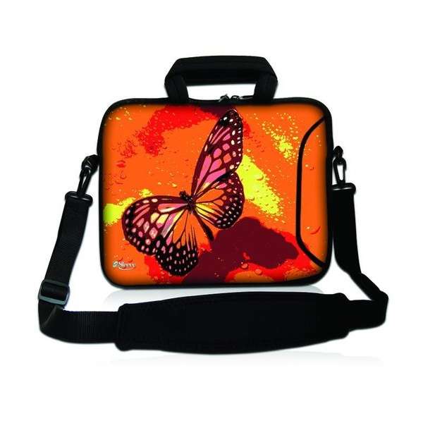 Sleevy 17,3 laptoptas oranje/roze vlinder