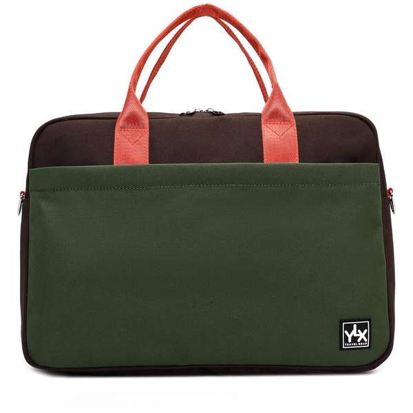 YLX Original laptoptas. Legergroen/bruin/oranje. Recycled Rpet materiaal. Eco-friendly