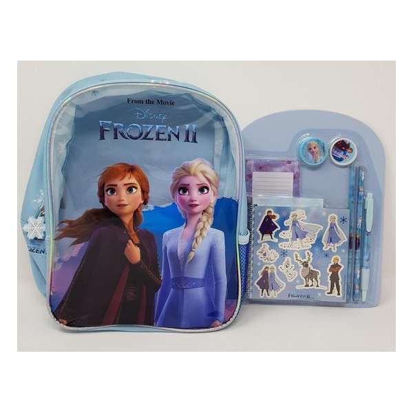 DISNEY - FROZEN - RUGZAK MET SCHRIJFSET - RUGTAS - SCHOOLTAS - Pen - potlood - notitieblok - stickers - puntenslijper - gum