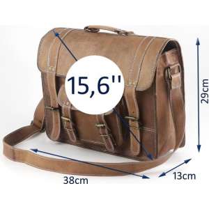 Satchel tas Laptoptas 15,6 inch “Tenerife” - Messengertas - Bruin Echt Leer Cadeauverpakking