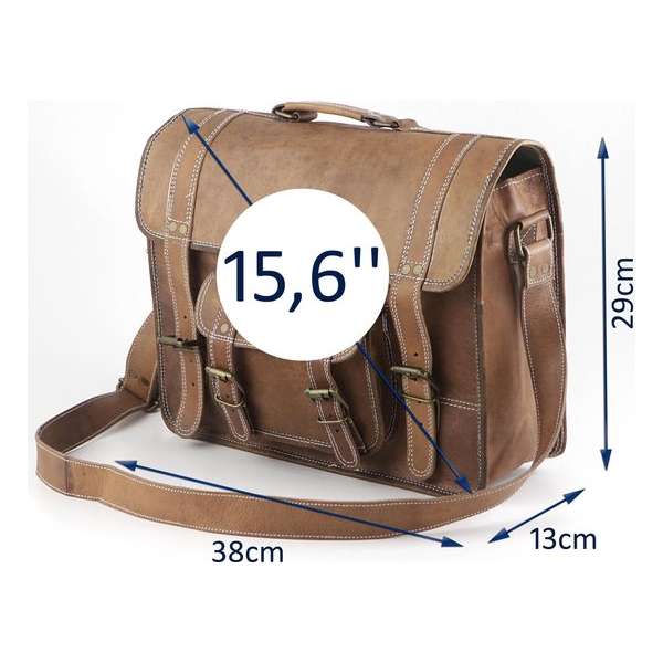 Satchel tas Laptoptas 15,6 inch “Tenerife” - Messengertas - Bruin Echt Leer Cadeauverpakking