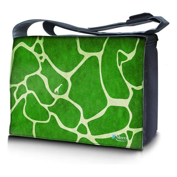 Sleevy 15,6 laptoptas / messenger tas groene giraffe print