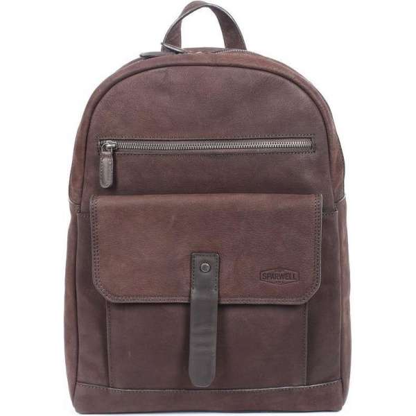 Sparwell Tas - Arago Aaron - Rugzak - 100% Leer - Laptop vak 14 inch - Donker Bruin (Unisex)