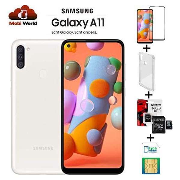 Samsung Galaxy A11 2020| 32GB | Dual sim | Wit | + 16GB SD kaart + Hoesje + Beschermglas + NL simkaart