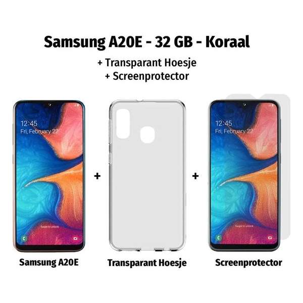 Samsung Galaxy A20e - 32GB - Koraal +  Transparant Hoesje + Screenprotector