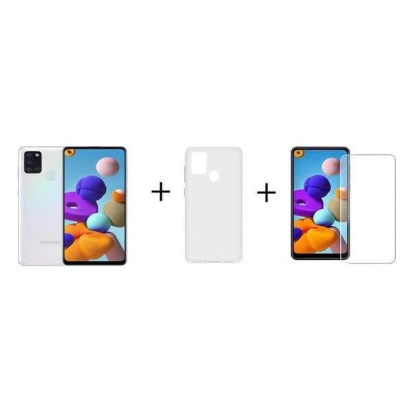 Samsung Galaxy A21s - 32GB - Wit + Transparant Hoesje + Screenprotector van HGA