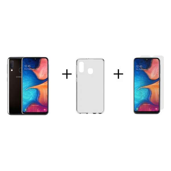 Samsung Galaxy A20e - 32GB - Zwart + Transparant Hoesje + Screenprotector