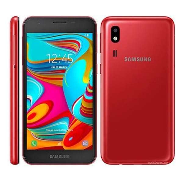 Samsung Galaxy A2 Core - Rood 16GB+SD Kaart (8GB) + Transparant Telefoonhoesje Met Verstevigde Randen + Temperedglass