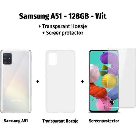 Samsung Galaxy A51 - 128GB - Wit + Transparant Hoesje + Screenprotector