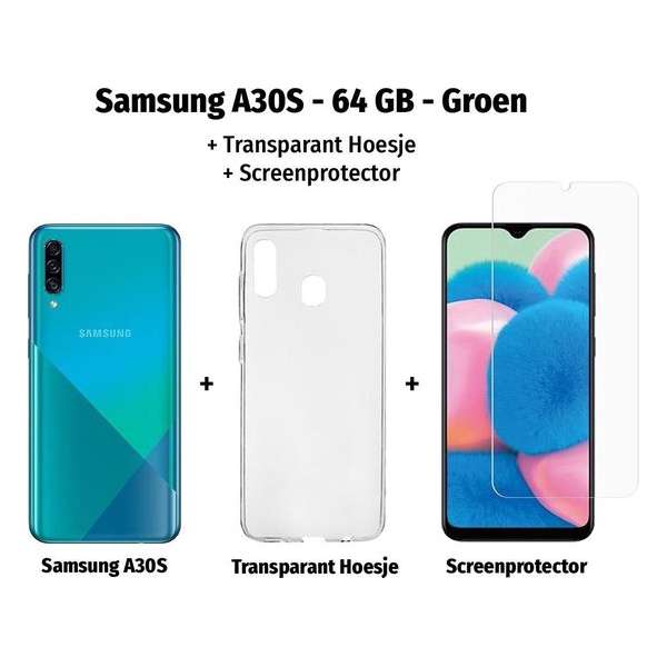 Samsung Galaxy A30s - 64GB - Groen +  Transparant Hoesje + Screenprotector