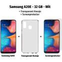 Samsung Galaxy A20e - 32GB - Wit +  Transparant Hoesje +  Screenprotector