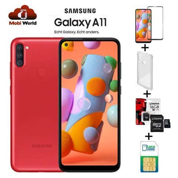 Samsung Galaxy A11 2020| 32GB |Dual sim | Rood | + 16GB SD kaar + Hoesje + Beschermglas + NL simkaart