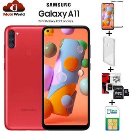 Samsung Galaxy A11 2020| 32GB |Dual sim | Rood | + 16GB SD kaar + Hoesje + Beschermglas + NL simkaart