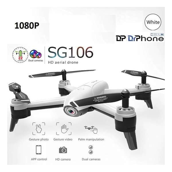 DrPhone - Drone  106G - 2x 1080P Camera - Remote + App Control - Follow Me Functie - Bedienen met Handgebaren - Wit