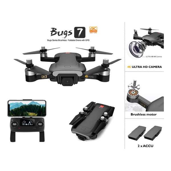 MJX Bugs 7 Drone quadcopter - 4K ULTRA HD Camera - Brushless motor - GPS 300M - opvouwbaar -terugkeer functie + Extra accu