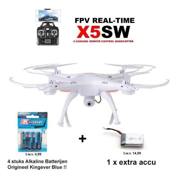 Syma X5SW + extra accu en batterijen - Wit