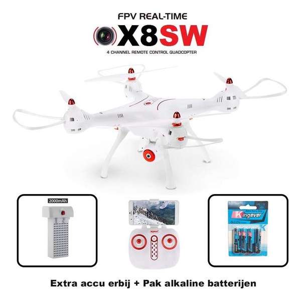 Syma X8SW FPV 720P HD Camera quadcopter + Combi set( Extra accu en 4x batterijen origineel)