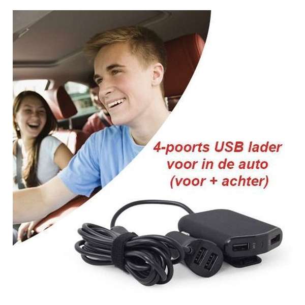 4-poorts USB lader voor in de auto (voor + achter)