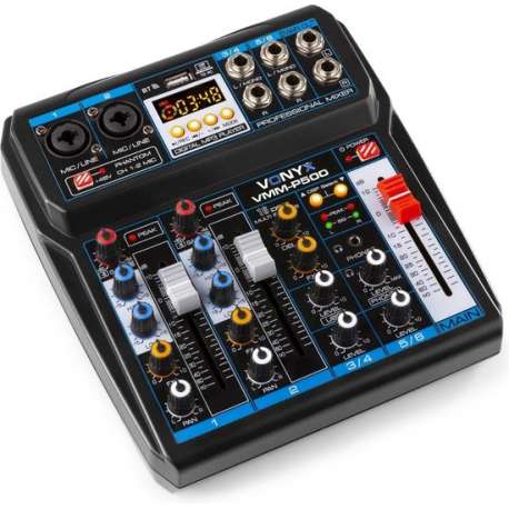 Mengpaneel - Vonyx VMM-P500 mixer met Bluetooth, mp3 speler en digitale sound processor (echo & delay effecten)