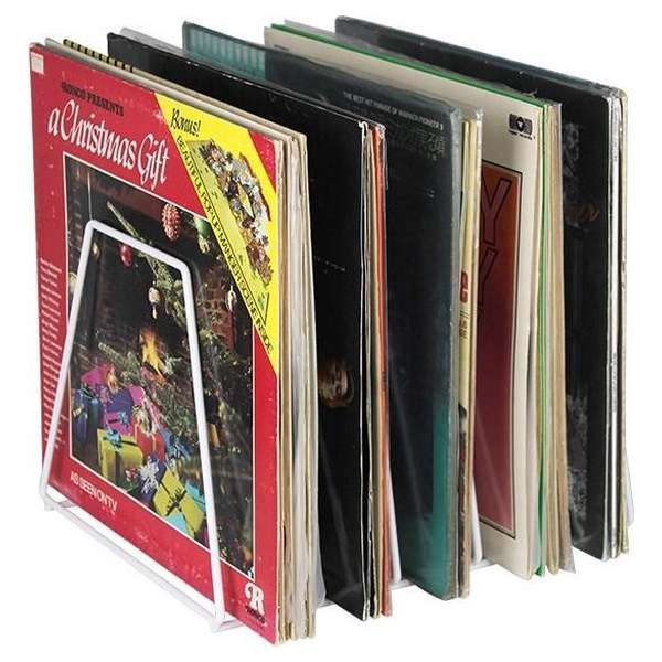 LP vinyl platen opbergrek retro - bladerrek voor opbergen tot 50 vinyl LP platen - wit