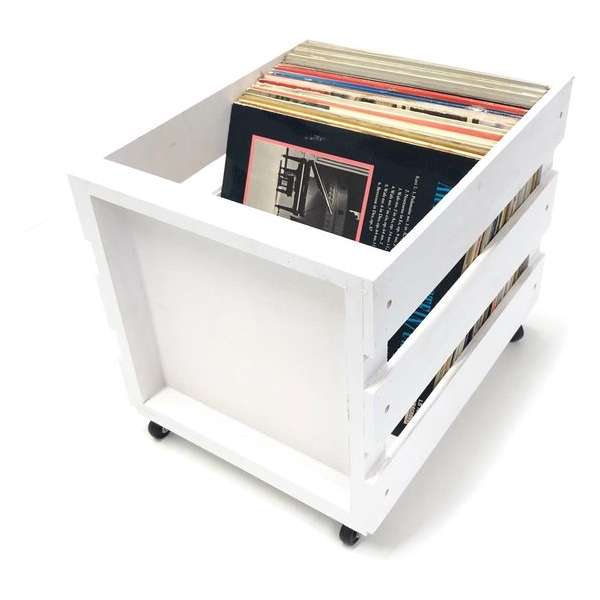 LP Vinyl opberg krat rek verrijdbaar wit