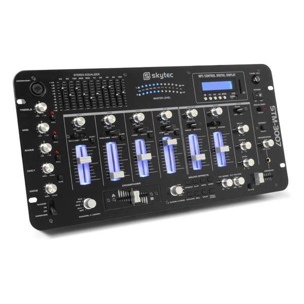 SkyTec STM-3007 6-Kanaals Mixer SD/USB/MP3/LED/Bluetooth 19 inch