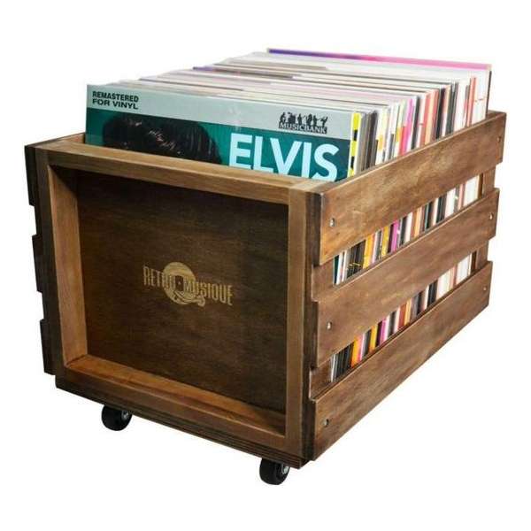 12'' LP Houten Krat Op Wielen Voor Vinyl Opslag - Tot 100 LP'S