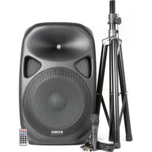 Vonyx SPS152 Actieve Speaker 15 inch SD/USB/MP3/BT met Standaard