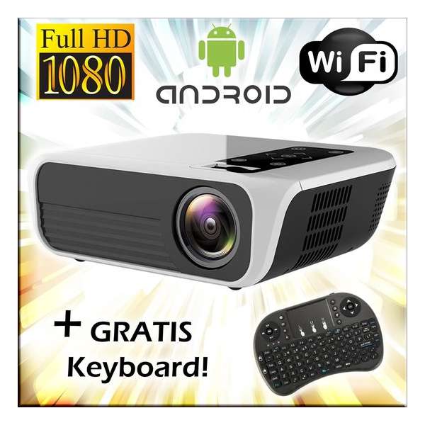 1080p projector /  Full HD beamer + Android 7.1 + Wifi +Digital Keystone + Phone mirroring + Bluetooth + GRATIS keyboard!