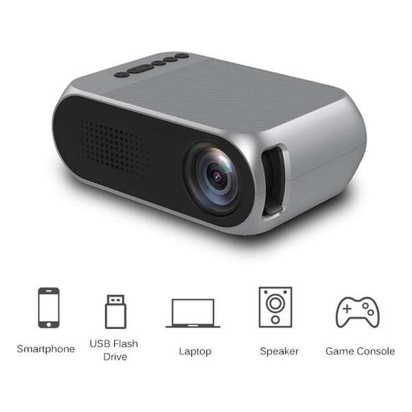 Mini Beamer YG320 - Projector - Home LED Mini Draagbare 1080P HD Zilver-zwart