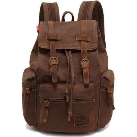 VMCA Unisex Casual Lederen Canvas Rugzak Schoudertas Voor School